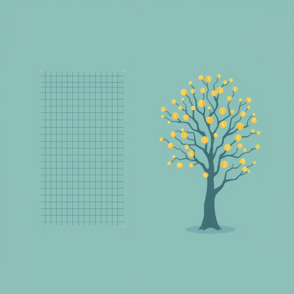 Abstract comparison of a compact grid and a nested tree feeding a token stream